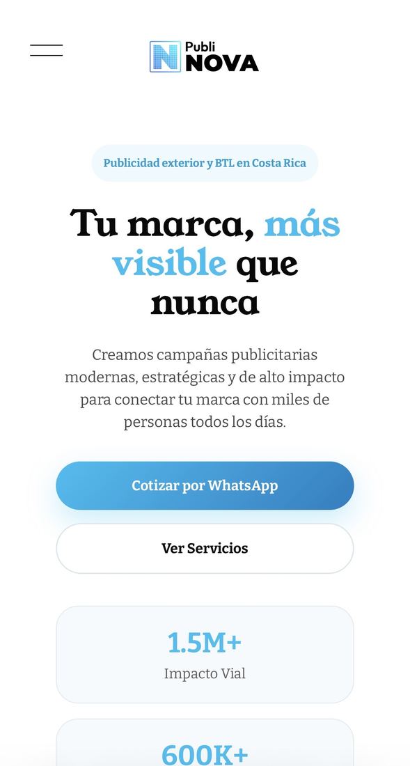 Sitio web de Publi Nova en celular