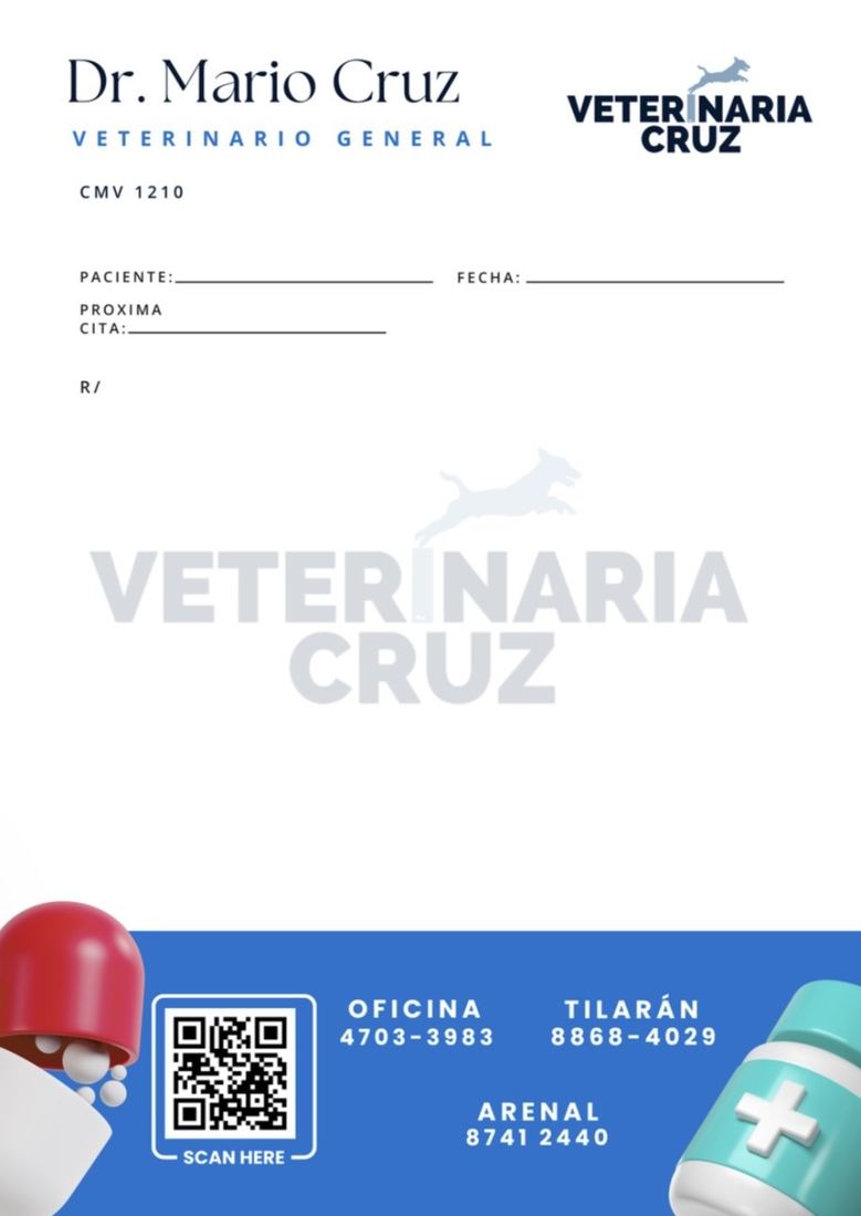 Recetario médico de Veterinaria Cruz con la nueva identidad