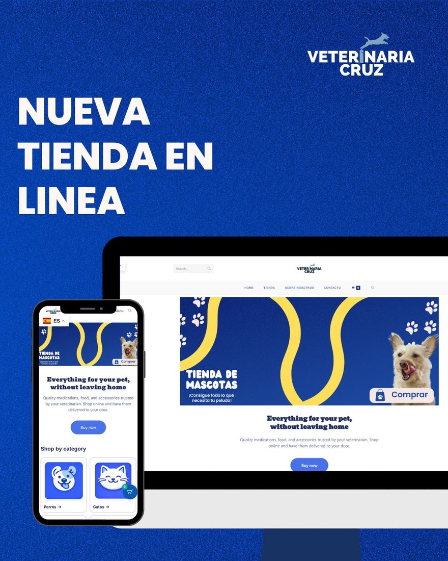 Lanzamiento de la tienda en línea vetcruzshop.com en computadora y celular